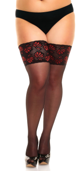 GLAMORY Deluxe 20 Halterlose Strümpfe schwarz-rot Gr. 40 - 62 G-50111