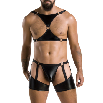 PASSION 047 Set Jockstring mit Gurten schwarz PM10015