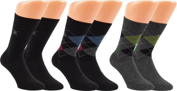 3 Paar RS. Harmony 32118 Socken schwarz anth. Karo 2 Größen