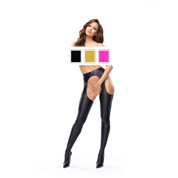 MISS O Strapsstrumpfhose SP800 schwarz pink gold S - XL